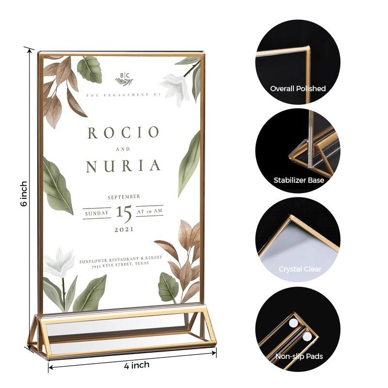 14 Pack Acrylic Sign Holder 4x6 Gold Frames, Wedding Table