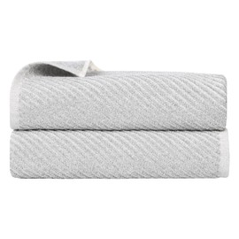 Superior Amelia Viscose Cotton Blend Medium Weight Bath Sheets, for Bathroom, Shower, Spa, Plush, Quick Dry, Ultra-Soft Towels, Essentials, Ribbed Design, Oversized Towels, Set of 2, Platinum