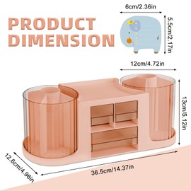 RETON Rotating Desk Organiser with 2 Pen Holders, Multi-Functional Pen Organiser with 3 Drawers, 10 Slots Pencil Holder for Desk, School, Home, Office
