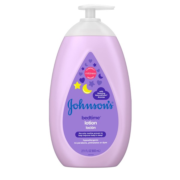 Johnson's Moisturizing Bedtime Baby Body Lotion with Coconut Oil & Relaxing NaturalCalm Aromas to Help Relax Baby, Hypoallergenic, Paraben- & Phthalate-Free Baby Skin Care, 27.1 fl. Oz