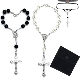 Auto Rosenkranz - Geometrische schwarze Glasperlen mit Aufbewahrungsbeutel - 2er Set - Elegantes Design für Autos, Geschenke und Schmuckaufbewahrung