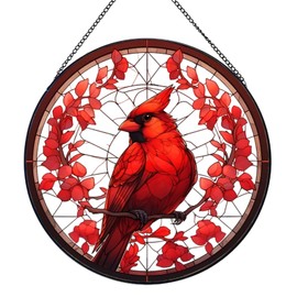 BDHRKTE Cardinal on Branch Stained Glass Window Hanging, Red Cardinal Garden Suncatchers Outdoor, for Women,Cardinal suncatcher Gifts for Mom Grandma 7.87"