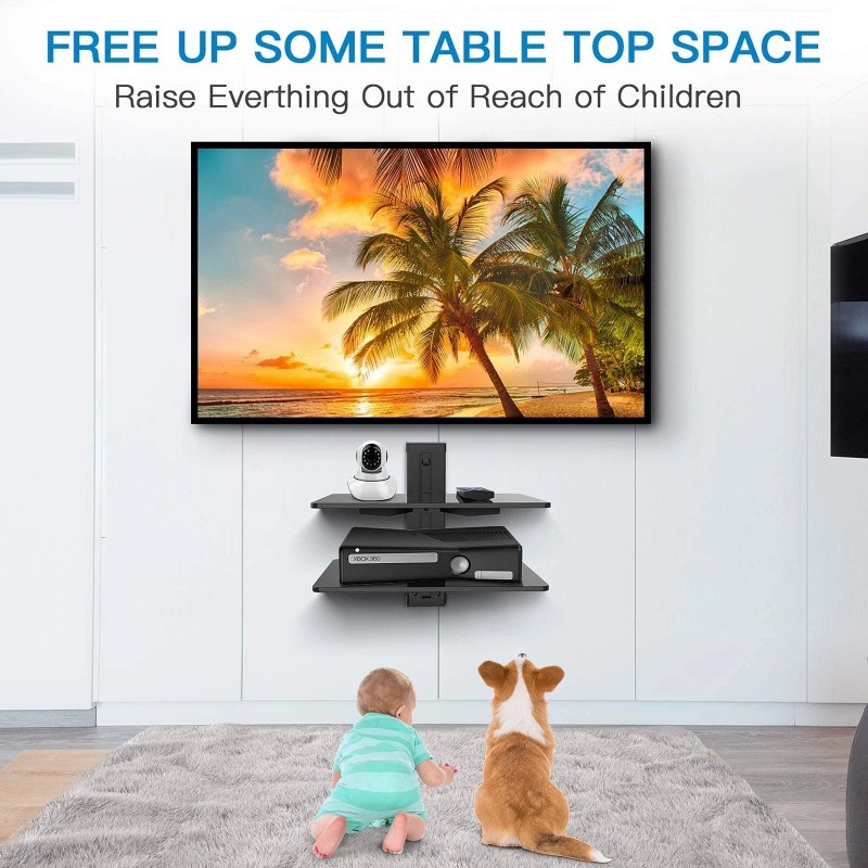 PERLESMITH Floating AV Shelf Double Wall Mount TV Shelf -