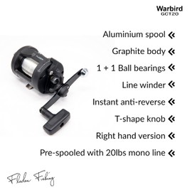 FLADEN Fishing - Multiplier Sea Reel WARBIRD GCT20 2000 - Right Hand 1+1bb Ball Bearing with 20LB Line on [11-47420]