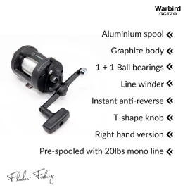 FLADEN Fishing - Multiplier Sea Reel WARBIRD GCT20 2000 - Right Hand 1+1bb Ball Bearing with 20LB Line on [11-47420]