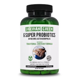 Siberian Green 6 Super Probióticos 120 Cápsulas  Fórmula tradicional rica con bifido y ácido Lacto para calmar la digestión, restaurar la flora normal