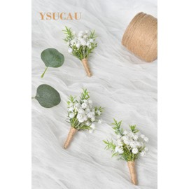 YSUCAU Natural White Boutonnieres for Men Wedding,Set of 6, Groom and Groomsmen Boutonniere for Rustic Fall Vintage Wedding, Prom and Homecoming