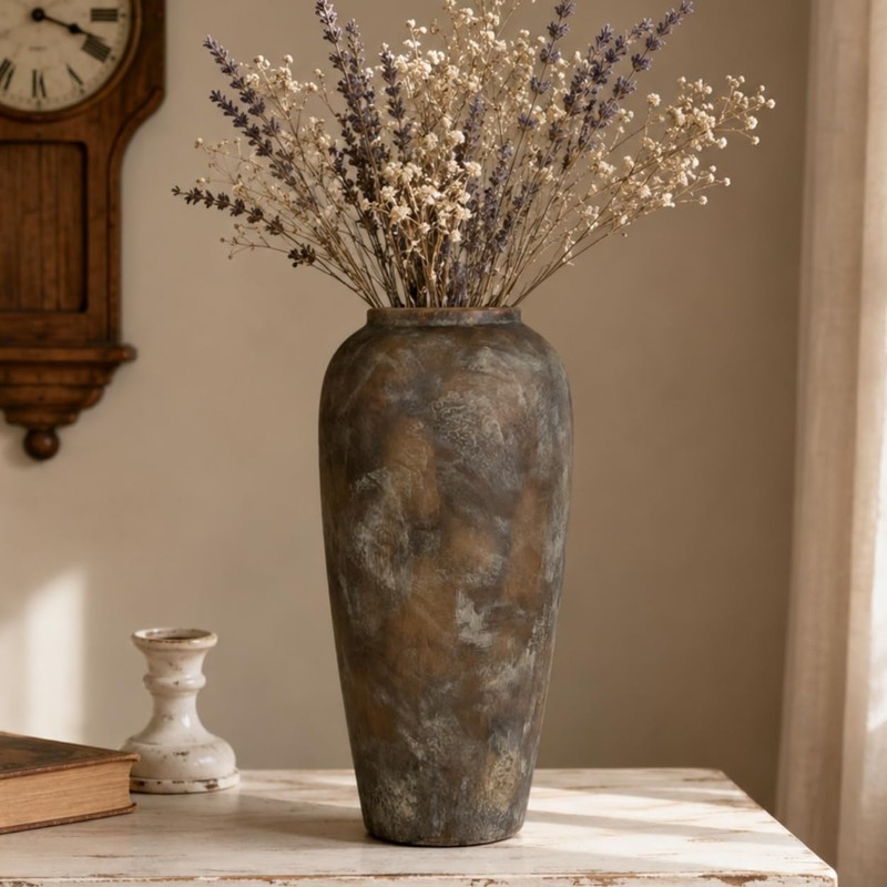 TDIAVH Rustic Farmhouse Ceramic Vase, 15.1 Inch, Floor Decor, Brown