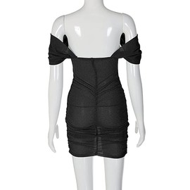 Women's Off Shoulder Ruched Dress Sleeveless Club Party Shapewear Bodycon Corset Mini Dresses (AU, Alpha, Medium, Regular, Regular, Black)