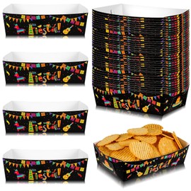 100 Pieces Fiesta Snack Trays Mexican Paper Food Trays Disposable Cinco De Mayo Nacho Hot Dog Taco Popcorn Holder Trays for Day of the Dead Mexican Taco Themed Party