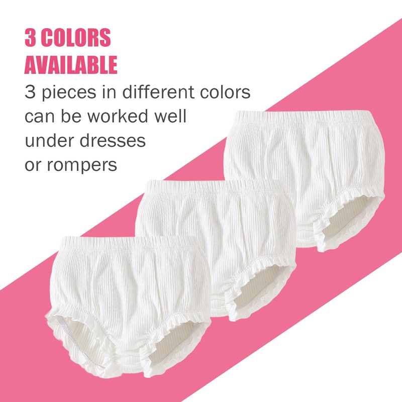 SOBOWO 3-Pack Bloomers for Baby Girls Diaper Covers Ribbed Ruffle