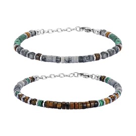 Feifuli 2PCS Mens Bracelets, Beaded Bracelets, Mens Chain Bracelets Set, Stainless Steel Bracelets for Men,Trendy Jewelry Presents for Birthday Valentines Anniversary 7.3-8.7 Inches RD-JN1548