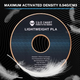 SainSmart Light Weight Filament 1.75mm, LW-PLA Low-Density Active Foaming 3D Printer Filament for RC Planes Drone Parts and Cosplay, Black PLA Filament, 1KG