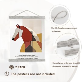 2 Pack Magnetic Poster Hanger Frame, 18x24 18x12 18x28 Light Wood Wooden Magnet Canvas Artwork Print Dowel Poster Hangers Frames Hanging Kit (Grey, 18", 2 Packs)