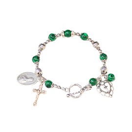 Saint Monica Augustine Rosary Bracelet in Malachite and Stainless Steel Beads, May Birthstone Beads, for Catholic Mom, Jewelry, Confirmation, Birthday Gift, Wedding, Or Customize