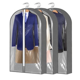 Zythrem 3Pcs Garment Bags 50" Suit Covers for Hanging Clothes Moth Proof Clothes Covers with Zip Suit Protector Bags Breathable Dustproof Garment Coversfor Long Suits Coats Jackets Dresses Shirts
