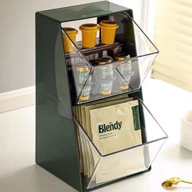 BILLION GOLD K Cup Holder, Large Capacity Tea Bag Organizer with 2 Drawers, Clear Coffee Pod Storage for Creamer, Sugar, Snack, Stationery, Cookies, Hair Tie - Green