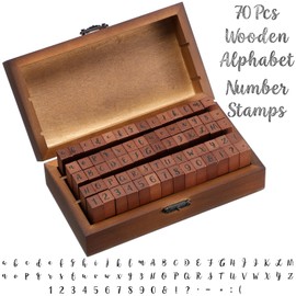 70 Pcs Alphabet Wooden Rubber Stamps with Box Letter Number Symbol DIY Craft Alphabet Stamps Set for Card Making DIY Craft Scrapbooking Supplie
