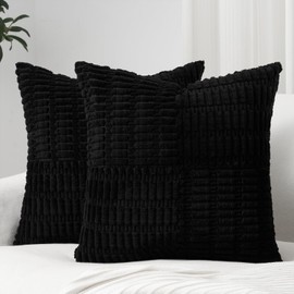 Topfinel Decorative Black Throw Pillow Covers 16x16 Inch Soft Corduroy Modern Farmhouse Dark Blue Pillow Covers for Living Room Couch Sofa Bed Set of 2 40x40 cm