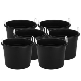 HOMZ 6-Pack Utility Tub, Large Plastic Storage Bucket with Rope Handles, 18 Gallon, Black - Portable Indoor and Outdoor Buckets for Kitchen, Laundry, Garden, Bathroom, and Garage Organization