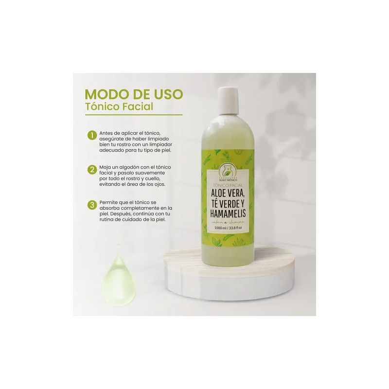 Productos Mart Mexico Tónico Facial 1L Aloe Vera Hamamelis Té