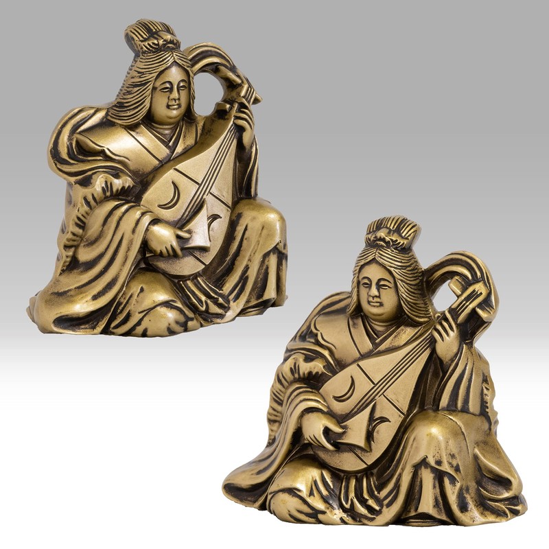 Kaikun Seven Lucky Gods, Benzaiten, Silky Gold, Buddhist Master: Hideun
