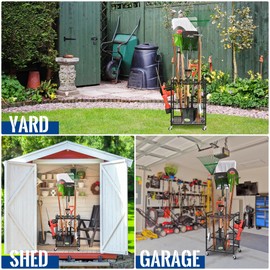 Mythinglogic Garden Tool Organizer for Garage, Yard Tool Rack with Wheels, Garage Organizers and Storage Holder for Yard Tools (Small Tower)