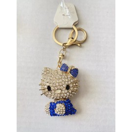 Golden 3D Cute Kitty Cat Keychain Bling Rhinestone Purse Charm Valentine Gift