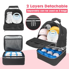 Breast Pump Bag with Cooler fit for Spectra S1 and S2, Separable Breast Pumping Storage Backpack, Insulated Breast Milk Bottle Cooler Bag for Work Travel for Mom Breastpump, Waterproof(Black)