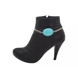 Alwasytyle4you Women Silver Metal Chain Boot Bracelet Charm Ethnic Turquoise Blue Bead Charm