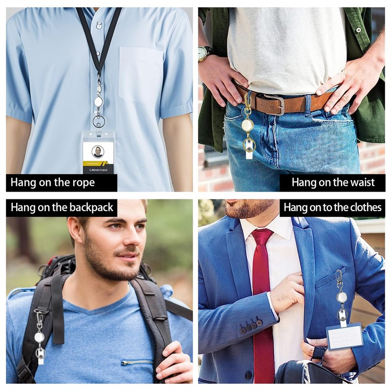 ID Card Holder Pack of 4 Key Fob Extendable Retractable
