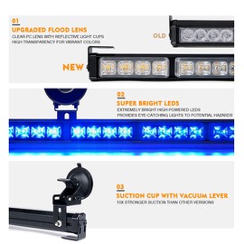 Xprite 31.5 Inch Blue LED Traffic Advisor Strobe Light Bar, 21 Flashing Patterns w/Suction Cup Mount, Windshield Deck Emergency Warning Lightbars for Police Volunteer POV Vehicles Trucks SUV UTV