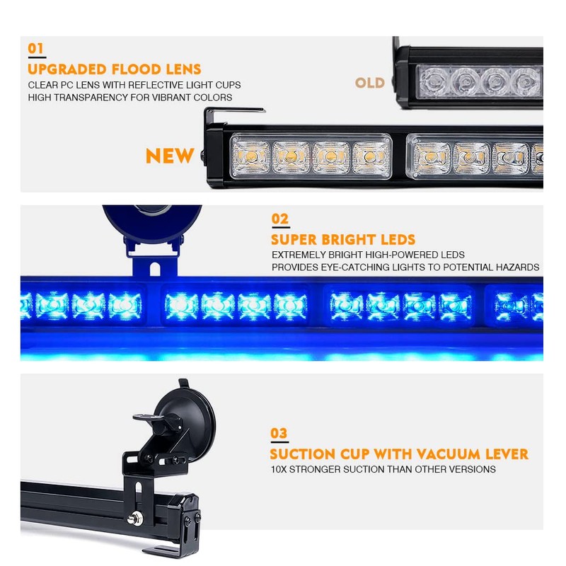 Xprite 31.5 Inch Blue LED Traffic Advisor Strobe Light Bar,