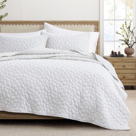 Quilt Bedding Set Queen Size - Lightweight Quilt Set Summer Farmhouse White, Soft Bedding Bedspread Coverlet Modern Quilt with 2 Pillow Shams for Bedroom Home Bed All Season (Queen, White)