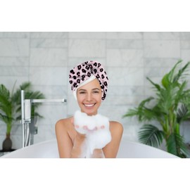 2-in-1 Shower Cap & Hair Towel Wrap for Women - Lightweight Towel Wrap with Elastic Loop for hair Drying & Conditioning - Ideal for All Hair Types, Comfortable & Easy to Use (Leopard)
