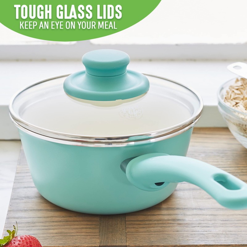 GreenLife Soft Grip 1QT and 2QT Saucepan Set, Healthy Ceramic