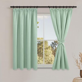 DWCN Opaque Curtains, Ruffle Tape, Set of 2, H 137 x W 117 cm, Blackout Curtains with Curtain Ties, Curtains for Living Room, Bedroom, Thermal Curtain, Cold Protection, Heat-Insulating, Light Green