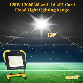 120W Led Work Light, 12000LM Portable Work Light with 16.4FT Cord, 6500K IP66 Waterproof Flood Lights for Outdoor Indoor Job Site Workshop Flood Lights, Gifts for Him