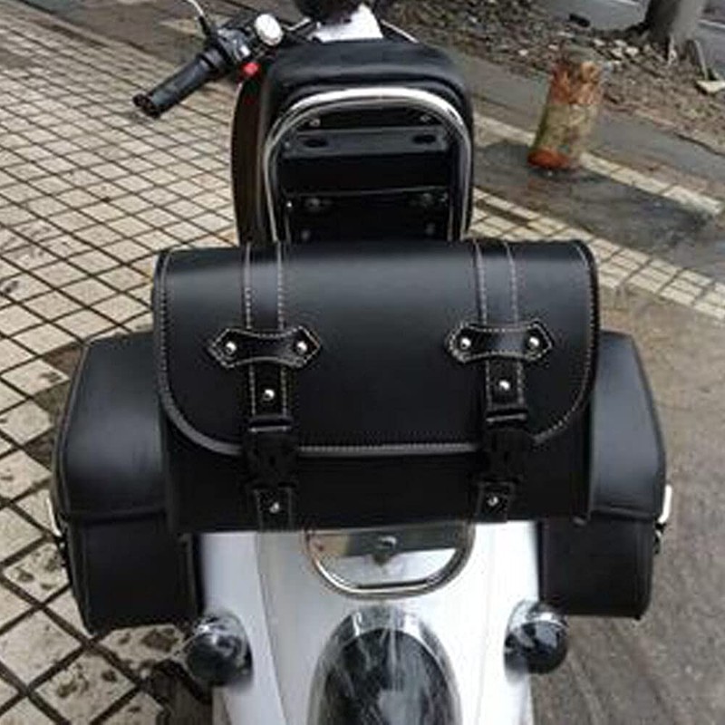 RILOER Motorcycle Saddle Bags Black Leather Storage Box Side Pockets