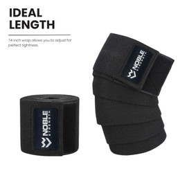 Noble Strength Knee Wraps (1 Pair) Knee Support & Knee Compression for Squats, Weightlifting, Powerlifting, Leg Press, and Cross Training - Flexible 74 inch Knee Wraps for Squatting (Black)