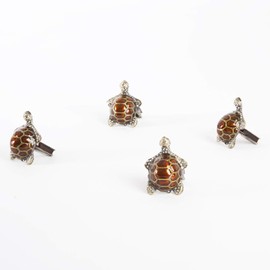Fennco Styles Nature's Touch Collection Vintage Jeweled Turtle Metal Napkin Rings, Set of 4 – Bronze Napkin Rings for Family Diner, Themed Party and Table Décor