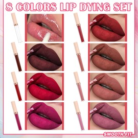 8 Colors Lip Tint Stain Set,Mini Liquid Lipstick Moisturizing Long Lasting Plumping High Pigmented Lip Gloss Set,Lightweight Non-Stick Cup Matte Lipstick for Waterproof Cheek and Lip Tint Makeup