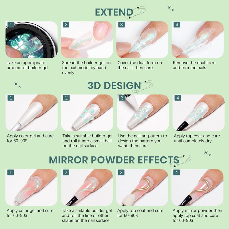 SUPWEE Solid Builder Gel for Nails - Aurora Green 3D
