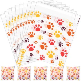 Pasimy 200 Pcs Paw Plastic Bags Pet Cellophane Bags Self-adhesive Clear Treat Pouches for Pet Dog Theme Party Supplies Decor(Fall Color)