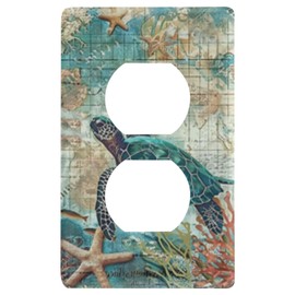 Pfrewn Sea Turtle Decorative Toggle Light Switch Starfish Retro Underwater Ocean Wall Plate Electrical Outlet Cover Size 1-Gang 2.9" x 4.6" for Living Room Bedroom Bathroom Home Decor