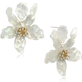 Ricarmo Bohemian Sparkly Crystal Acrylic Exaggerated Flower Lightweight Stud Earrings Vintage Floral Summer Vacation Dangle Drop Earrings For Women Jewelry Gift (White)