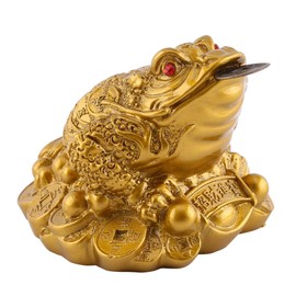 Lucky Frog, Money Frog Toad Decoration, A Coin In Its Mouth, Money Frog, Painted Gold Color, Feng Shui Frog for Feng Shui Lucky Home Office Decoration (S 6 * 6 * 5mm)