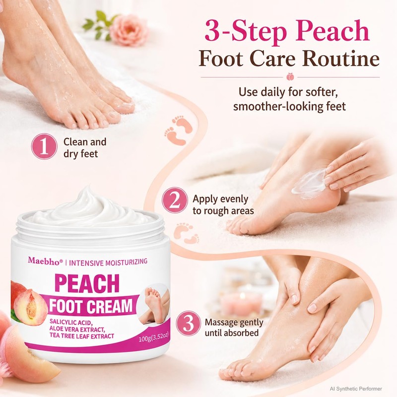 Peach Foot Cream for Dry Rough Feet, Moisturizing Heel Cream