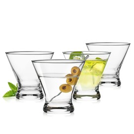 OUWO Martini Glasses Set of 4, 8oz Stemless Martini Cocktail Glasses for Margarita, Cosmopolitan, Manhattan, Home Bar, Gimlet, Pisco Sour, Brandy, Crystal Clear