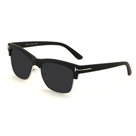 Translucent Soft Matte Classic Vintage Half Rim Retro Square Sunglasses - Dark Lens (Black, Black)